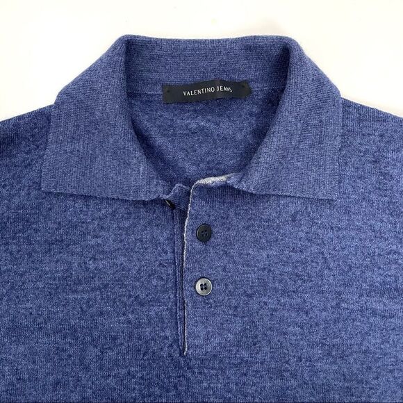 Vintage Valentino Wool Blend Polo Sweater Blue - Picture 6 of 13